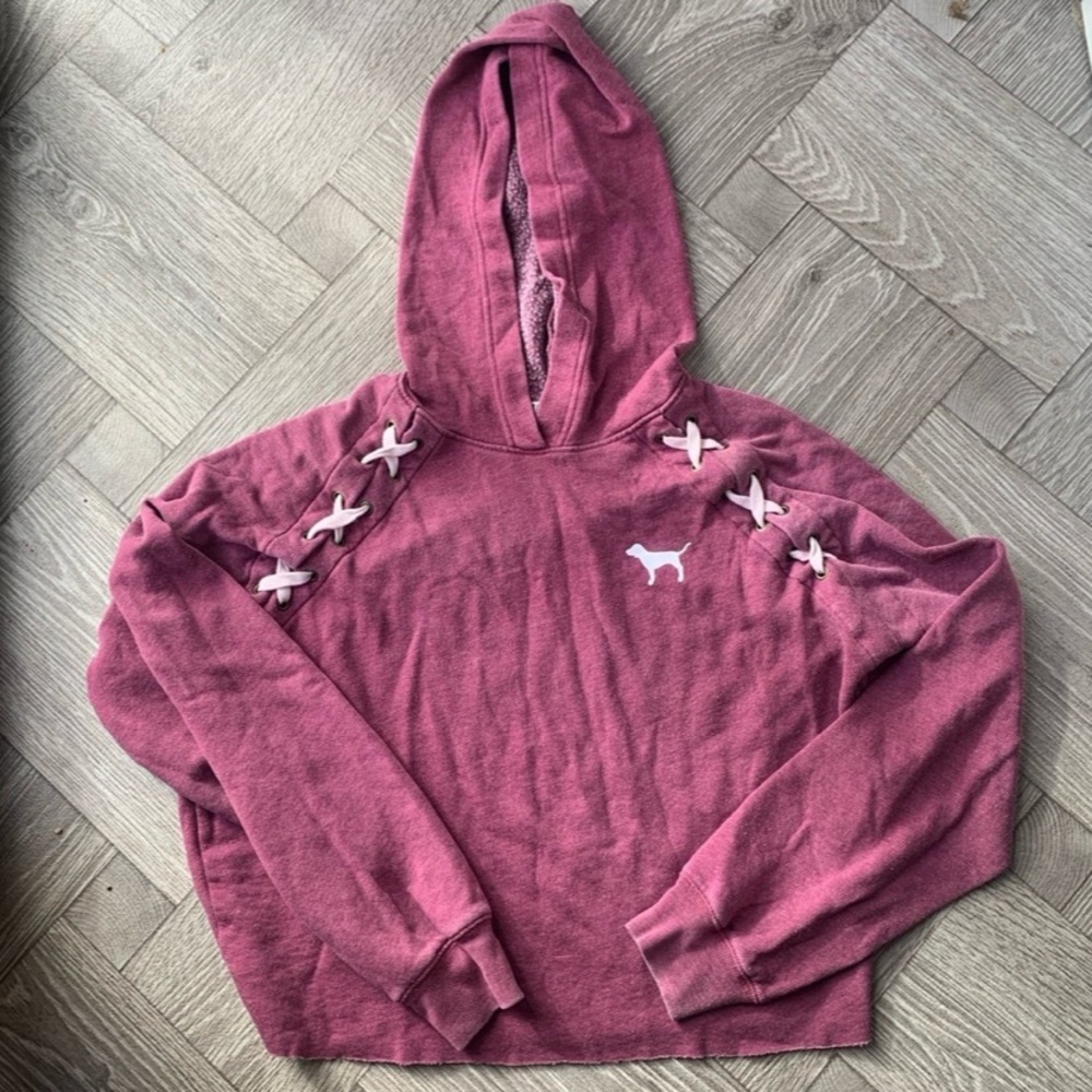 Pink Victorias Secret Hoodie with Lace-Up Detail
